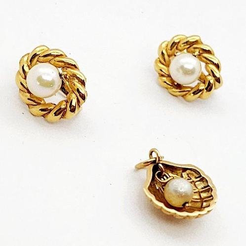 2-delige sieradenset - 18 karaat Geel goud Parel, Sieraden, Tassen en Uiterlijk, Antieke sieraden