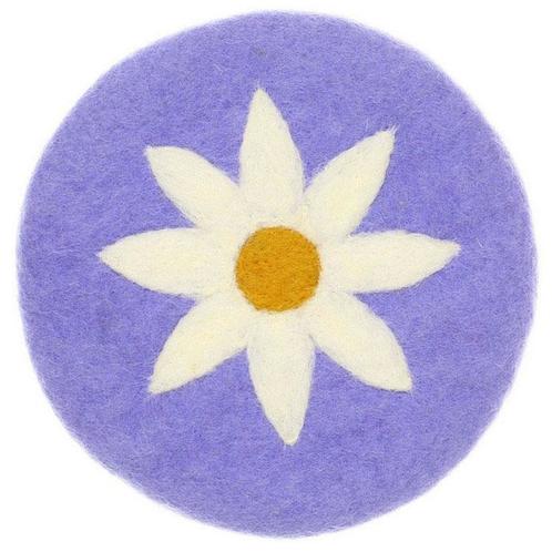 Vilten Onderzetter Rond - Lila met Witte Margriet - 20 cm -, Huis en Inrichting, Woonaccessoires | Onderzetters, Nieuw, Ophalen of Verzenden
