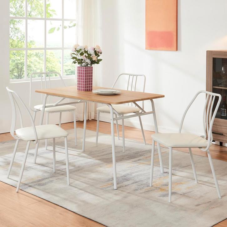 Eetkamerset Omso 5-delig eikenkleurig en wit [en.casa], Huis en Inrichting, Tafels | Eettafels, Verzenden