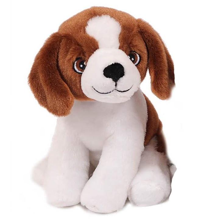 Eco Knuffel Puppie Hond Bruin-Wit - Geborduurde Ogen - 16 cm, Kinderen en Baby's, Speelgoed | Knuffels en Pluche, Nieuw, Ophalen of Verzenden