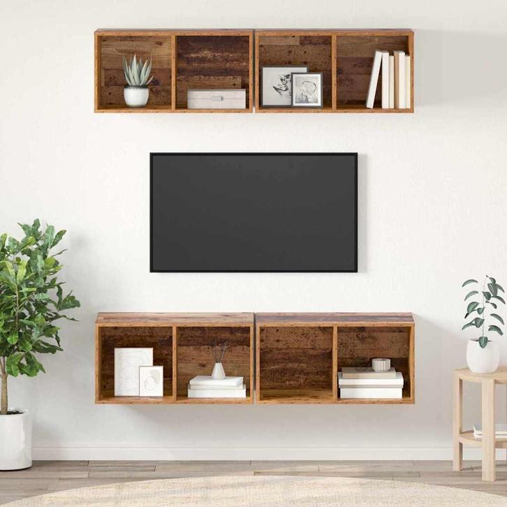 vidaXL Wand TV Kast 4 pcs Oud hout 37 x 37 x 72 cm Bewerkt, Huis en Inrichting, Kasten | Televisiemeubels, Nieuw, Overige materialen