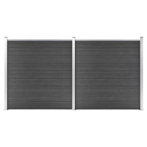 vidaXL Schuttingpanelenset 353x186 cm HKC zwart, Tuin en Terras, Schuttingen, Nieuw, Kunststof, 1 tot 2 meter, Verzenden