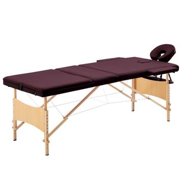 vidaXL Massagetafel inklapbaar 3 zones hout wijnpaars beschikbaar voor biedingen