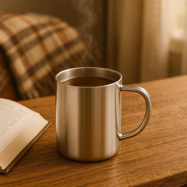 RVS Koffiemok met Deksel – 350ml, Huis en Inrichting, Keuken | Tupperware, Nieuw, Verzenden