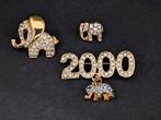 Beeld, Broches olifanten ingelegd met Swarovski elementen -, Antiek en Kunst