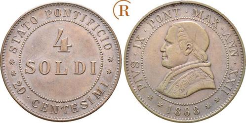 4 Soldi ohne Muenzzeichen !! 1868 Vatikan: Pius Ix, 1866-..., Postzegels en Munten, Munten | Europa | Niet-Euromunten, Verzenden