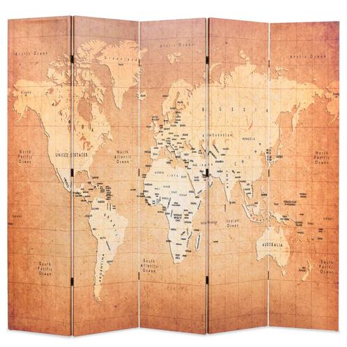vidaXL Kamerscherm inklapbaar wereldkaart 200x170 cm geel, Huis en Inrichting, Woonaccessoires | Kamerschermen, Nieuw, Verzenden