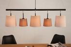 Design hanglamp LEVELS 100cm bruin beige linnen kapjes, Huis en Inrichting, Lampen | Hanglampen, Nieuw, Ophalen of Verzenden