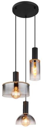 ACTIE: Hanglamp 3 smokeglas kappen E27 fitting Classis FOIR, Huis en Inrichting, Lampen | Hanglampen, Nieuw, Verzenden