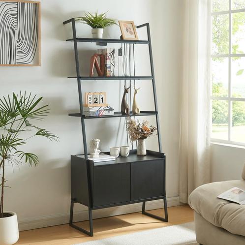 Staand rek Storfjord ladderplank met kast 183,5x80x40 cm zwa, Huis en Inrichting, Woonaccessoires | Wandplanken en Boekenplanken