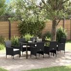 vidaXL 7-delige tuinset met eetstoelen van zwart poly rattan, Verzenden, Nieuw, Rotan, Tuinset