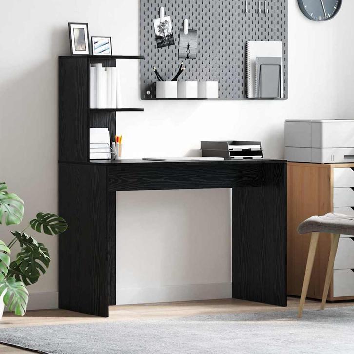 vidaXL Bureau met plank Zwart Eiken 102 x 50 x 124 cm, Huis en Inrichting, Bureaus, Nieuw, Verzenden