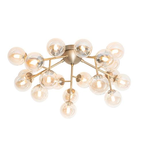 Art Deco plafondlamp brons met amber glas 20-lichts - Bianca, Huis en Inrichting, Lampen | Plafondlampen, Nieuw, Glas