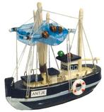 Maritiem Vissersboot Antiek Blauw wit 10.5cm Vissersbootje, Ophalen of Verzenden, Nieuw