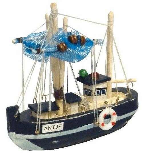 Maritiem Vissersboot Antiek Blauw wit 10.5cm Vissersbootje, Hobby en Vrije tijd, Knutselen, Nieuw, Ophalen of Verzenden