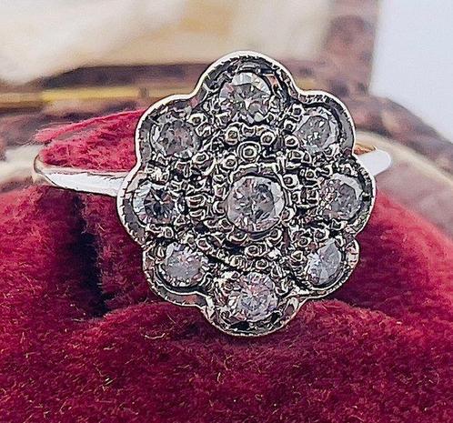 Zonder Minimumprijs - Ring - 9 kt. Geel goud, Zilver Diamant, Sieraden, Tassen en Uiterlijk, Ringen