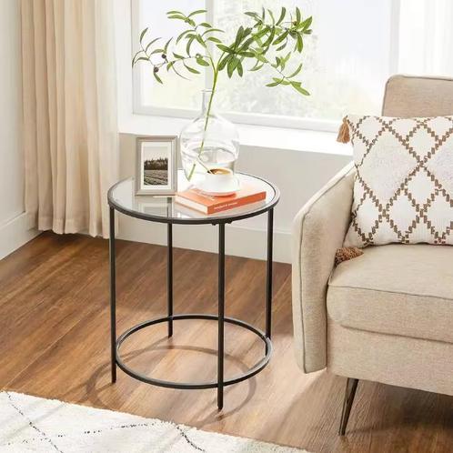 Ronde Glazen Bijzettafel – Modern & Robuust, Ø 50 cm, Huis en Inrichting, Tafels | Bijzettafels, Nieuw, Verzenden