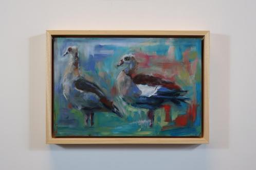 Nijlganzen Gekleurd abstract vogel Olieverf schilderij, Antiek en Kunst, Kunst | Schilderijen | Modern, Ophalen of Verzenden