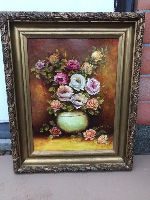 A Stoffijn XIX-XX - Bloemstilleven in Rijkelijk Antiek, Antiek en Kunst, Kunst | Schilderijen | Klassiek