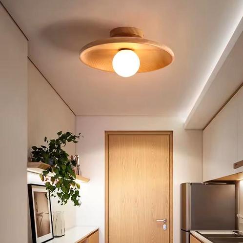 Nordic Houten Plafondlamp – Rond Design | Diameter 18/28cm, Huis en Inrichting, Lampen | Plafondlampen, Nieuw, Hout, Verzenden