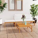 vidaXL 4-delige Loungeset met crèmekleurige kussens massief, Tuin en Terras, Verzenden, Nieuw, Teakhout, Loungeset