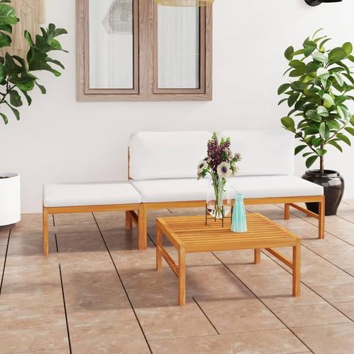 vidaXL 4-delige Loungeset met crèmekleurige kussens massief, Tuin en Terras, Tuinsets en Loungesets, Loungeset, Nieuw, Teakhout
