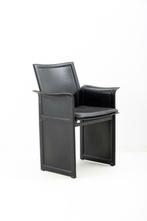 4 Matteo Grassi fauteuil zwart tuigleer met zitkussens zwart, Stoel, Gebruikt, Ophalen of Verzenden, Overige plaatsen