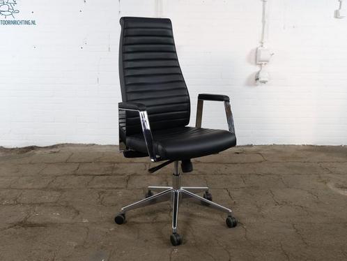 Directie | Tweedehands | Bureaustoel | Zwart leder | BS163, Huis en Inrichting, Bureaus, Gebruikt, Verzenden