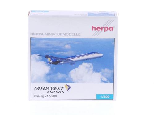 Schaal 1:500 Herpa 504324 Midwest Airlines Boeing 717-200..., Hobby en Vrije tijd, Modelbouw | Vliegtuigen en Helikopters, Zo goed als nieuw