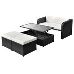 vidaXL 4-delige Loungeset met kussens poly rattan zwart, Verzenden, Nieuw, Rotan, Loungeset