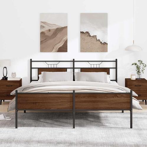 vidaXL Bedframe zonder matras metaal bruin eikenkleurig, Huis en Inrichting, Slaapkamer | Bedden, 160 cm, 200 cm, Bruin, Tweepersoons