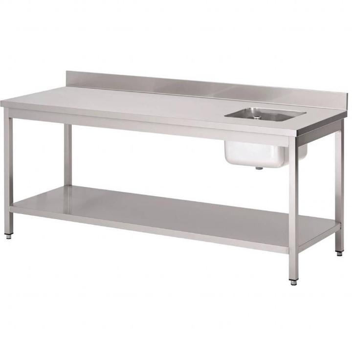 RVS cheftafel met spoelbak rechts en spatrand | 5 formaten, Zakelijke goederen, Horeca | Meubilair en Inrichting, Verzenden