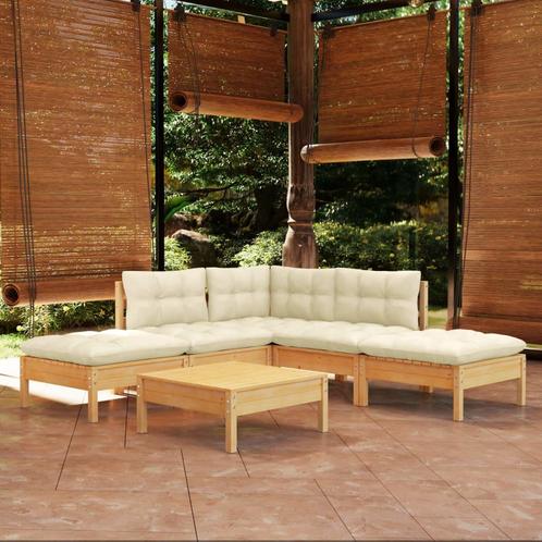 vidaXL 6-delige Loungeset met crèmekleurige kussens, Tuin en Terras, Tuinsets en Loungesets, Loungeset, Nieuw, 6 zitplaatsen, Verzenden