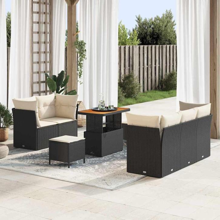 vidaXL Tuin Sofa Set met kussen met opslag 8 pcs Zwart en, Tuin en Terras, Tuinsets en Loungesets, Nieuw, Rotan, Verzenden
