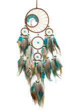 Dromenvanger Blauw Bruin Dreamcatcher Veren Macramé Bohemian, Ophalen of Verzenden, Nieuw, Feestartikel, Carnaval