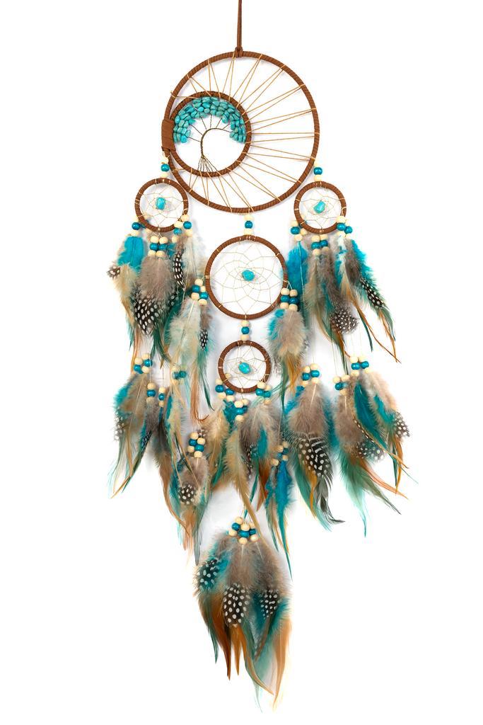 Dromenvanger Blauw Bruin Dreamcatcher Veren Macramé Bohemian, Hobby en Vrije tijd, Feestartikelen, Carnaval, Feestartikel, Nieuw