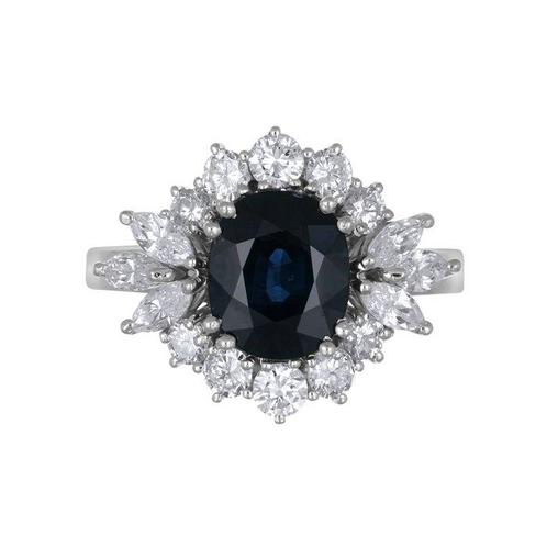 Ring - 18 karaat Witgoud - 3.30ct. tw. Saffier - Diamant, Sieraden, Tassen en Uiterlijk, Ringen