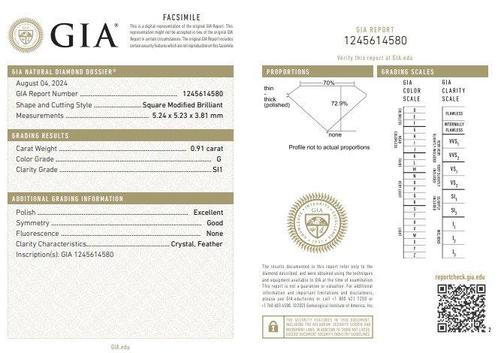 1 pcs Diamant (Natuurlijk) - 0.91 ct - Carré - G - SI1 -, Sieraden, Tassen en Uiterlijk, Edelstenen