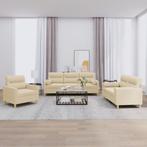 vidaXL 3-delige Loungeset met kussens stof crèmekleurig, Huis en Inrichting, Banken | Bankstellen, Verzenden, Nieuw, Vierpersoons of meer