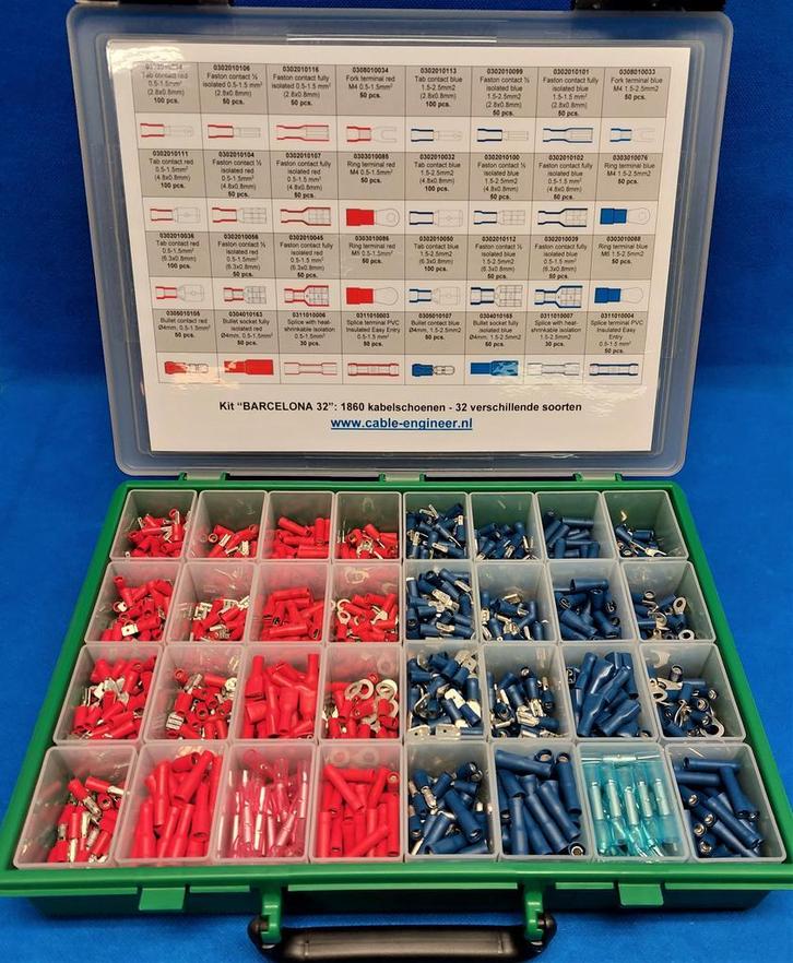 Kit Barcelona 32: 1860 rode en blauwe kabelschoenen, Doe-het-zelf en Verbouw, Elektra en Kabels, Stekker, Nieuw, Verzenden