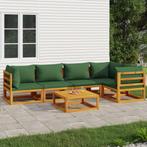vidaXL 6-delige Loungeset met groene kussens massief hout, Verzenden, Nieuw, Hardhout, Loungeset