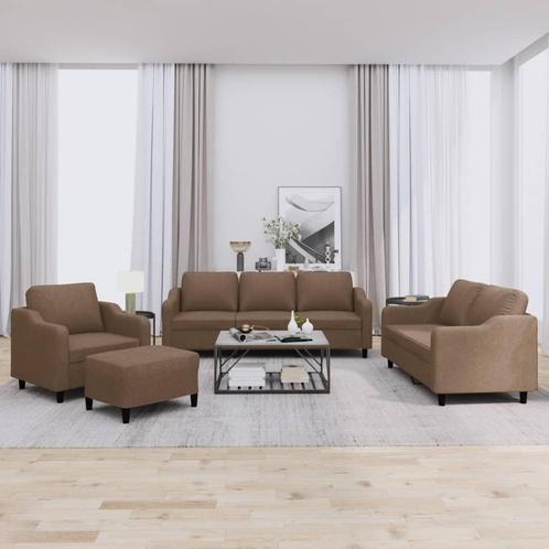 vidaXL 4-delige Loungeset met kussens stof bruin, Huis en Inrichting, Banken | Bankstellen, Nieuw, 150 tot 200 cm, Stof, Vierpersoons of meer