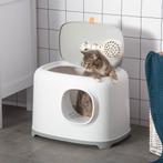 Kattenbak - HappyPets - Met klapdeksel – Opvangmat - Grijs, Dieren en Toebehoren, Katten-accessoires, Ophalen of Verzenden, Nieuw