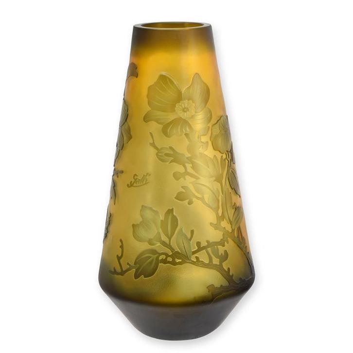 Camee glazen vaas alcea rosea (Beeldjes - Decoratie), Antiek en Kunst, Kunst | Beelden en Houtsnijwerken, Verzenden