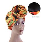 Pre-wrapped bandana / muts - Afrikaanse Kente Print Satijnen, Ophalen of Verzenden, Nieuw