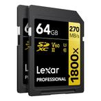 Lexar SDXC Professional 64GB 1800X UHS-II V60 Gold - 2pack, Ophalen of Verzenden, Nieuw, Overige typen, Overige merken