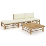 vidaXL 4-delige Loungeset met crèmewitte kussens bamboe, Verzenden, Nieuw, Hout, Loungeset