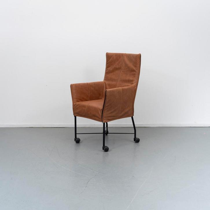 8x Montis Chaplin Stoel Buffalo Leer Cognac - Zwart/Wiel, Huis en Inrichting, Stoelen, Bruin, Zo goed als nieuw, Leer, Metaal