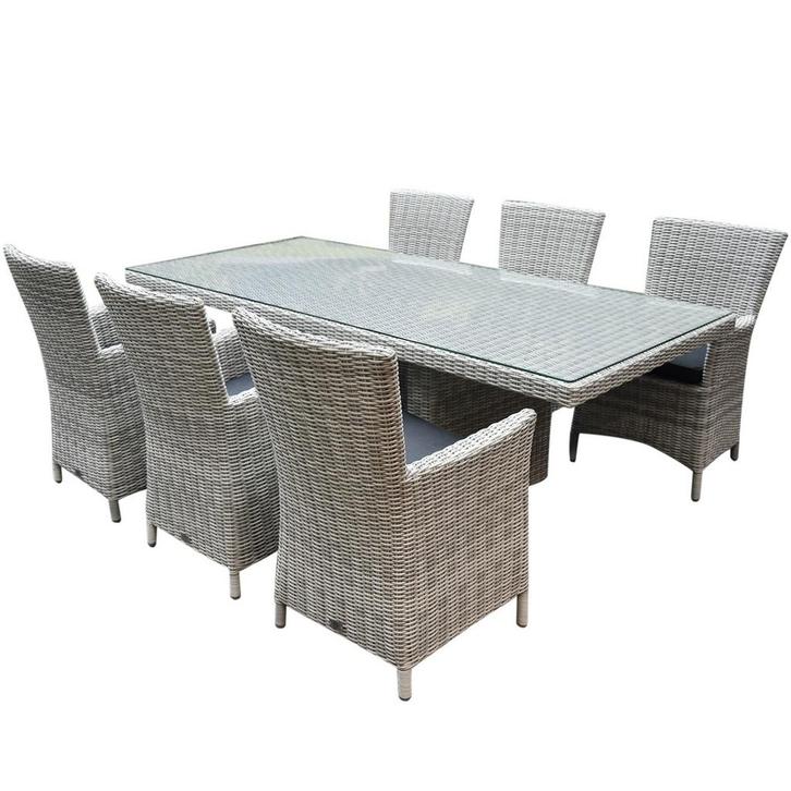 Capri Menorca dining tuinset 220x100xH75 cm 7-delig, Tuin en Terras, Tuinsets en Loungesets, Nieuw, Wicker, Ophalen of Verzenden