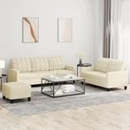 vidaXL 3-delige Loungeset met kussens kunstleer crème, Huis en Inrichting, Verzenden, 150 tot 200 cm, Nieuw, Leer